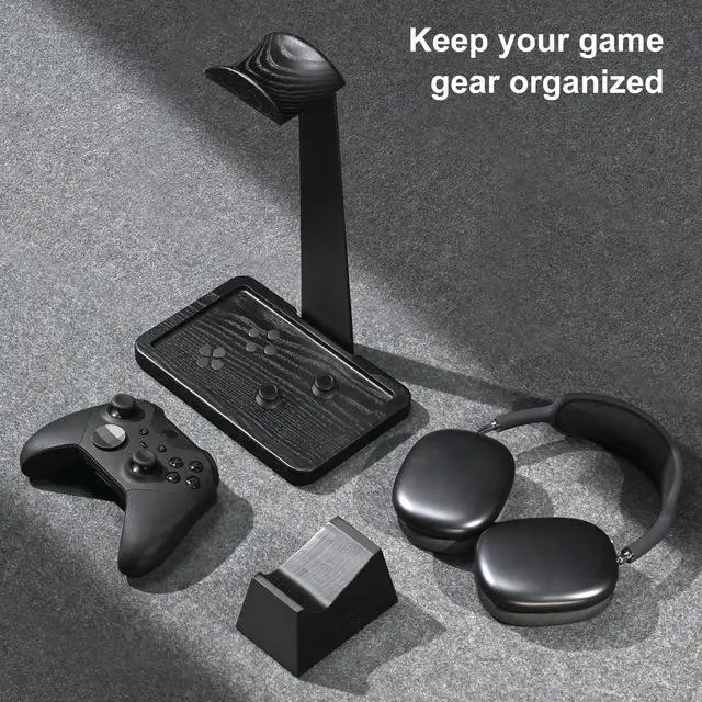 Alt view image 3 of 7 - Solid Wood Gaming Headset Stand with Controller Holder - Creative Gift for Teens, Boyfriends, Brothers, and Gamers - Desktop Organization and Decoration