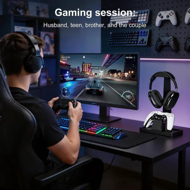 Alt view image 6 of 7 - Solid Wood Gaming Headset Stand with Controller Holder - Creative Gift for Teens, Boyfriends, Brothers, and Gamers - Desktop Organization and Decoration