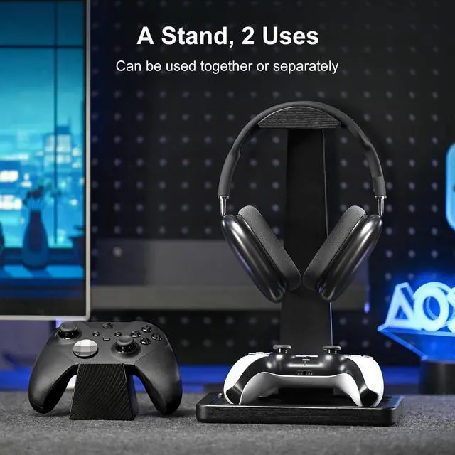 Alt view image 2 of 7 - Solid Wood Gaming Headset Stand with Controller Holder - Creative Gift for Teens, Boyfriends, Brothers, and Gamers - Desktop Organization and Decoration
