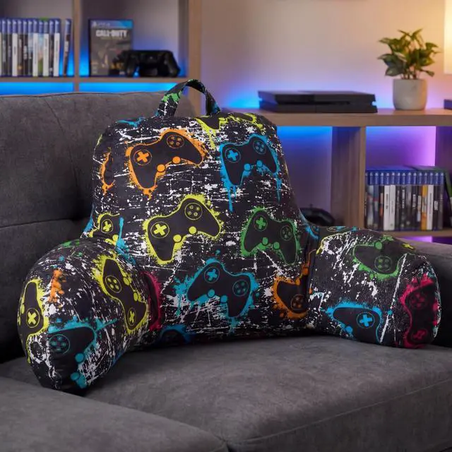 Alt view image 4 of 6 - Gamer Reading Pillow with Arms for Bed 28" x 15" Gaming Backrest Support Cushion with Memory Foam Couch Cushion Support Pillow for Sitting up