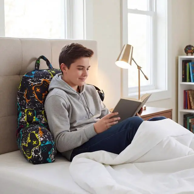 Alt view image 5 of 6 - Gamer Reading Pillow with Arms for Bed 28" x 15" Gaming Backrest Support Cushion with Memory Foam Couch Cushion Support Pillow for Sitting up