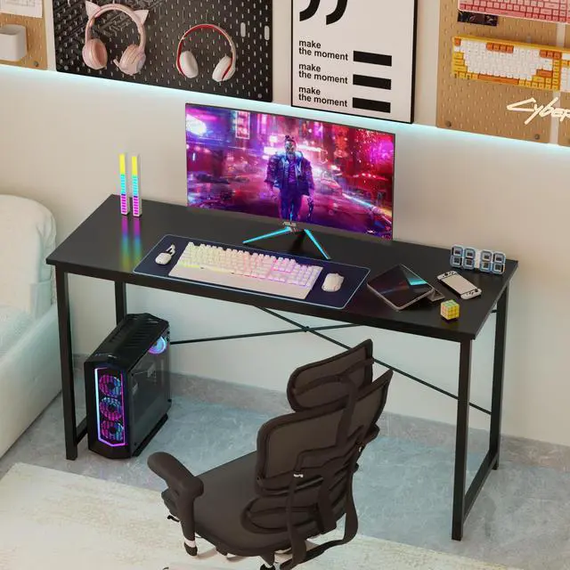 Alt view image 4 of 7 - Small Computer Office Desk 40 Inch Student Study Writing Work with Metal Frame Wood Tabletop Modern Simple Home Bedroom PC Table - Black, Compact Sturdy Desk for Laptop, Study, Gaming