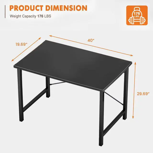 Alt view image 7 of 7 - Small Computer Office Desk 40 Inch Student Study Writing Work with Metal Frame Wood Tabletop Modern Simple Home Bedroom PC Table - Black, Compact Sturdy Desk for Laptop, Study, Gaming