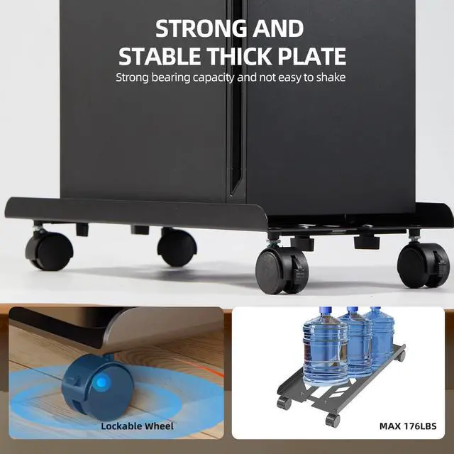 Alt view image 3 of 6 - Adjustable Computer Tower Stand, Ventilated Mobile CPU Stand Fits Most PC Tower, Steel Desktop CPU Holder with Rolling Caster Wheels, PC Floor Cart Riser for Gaming Office Desk Accessories