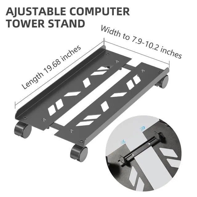 Alt view image 2 of 6 - Adjustable Computer Tower Stand, Ventilated Mobile CPU Stand Fits Most PC Tower, Steel Desktop CPU Holder with Rolling Caster Wheels, PC Floor Cart Riser for Gaming Office Desk Accessories