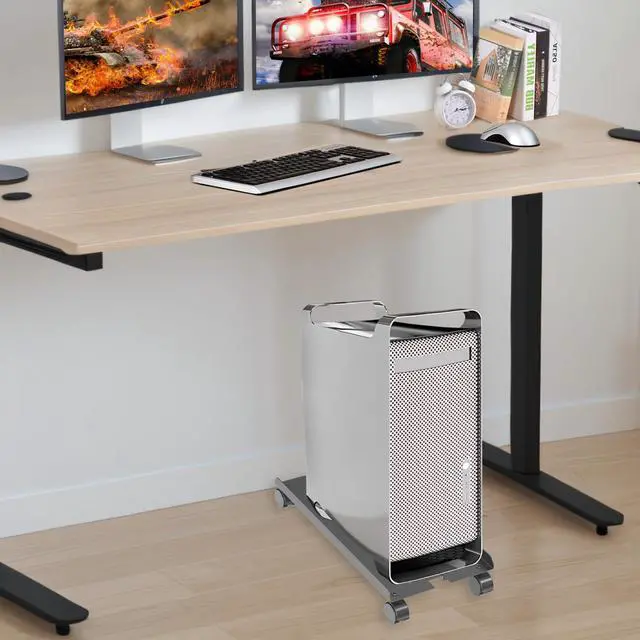 Alt view image 6 of 6 - Adjustable Computer Tower Stand, Ventilated Mobile CPU Stand Fits Most PC Tower, Steel Desktop CPU Holder with Rolling Caster Wheels, PC Floor Cart Riser for Gaming Office Desk Accessories