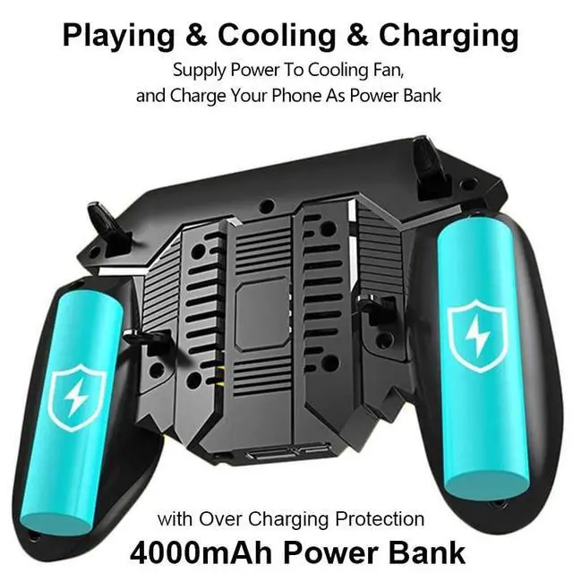 Alt view image 3 of 7 - PUBG Mobile Controller with Phone Cooler 4000mAh Built-in Battery for PUBG/Knives Out/Call of Duty, PUBG Game L2R2 Triggers for 4.7-6.5" Android Phones and iPhone