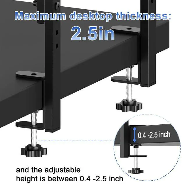 Alt view image 4 of 7 - clamp on Desk Shelf, 2 Tier Office Desk Shelves Organizer, Wood Desktop Supplies Storage Rack, Desk Organizers and Accessories (Black)