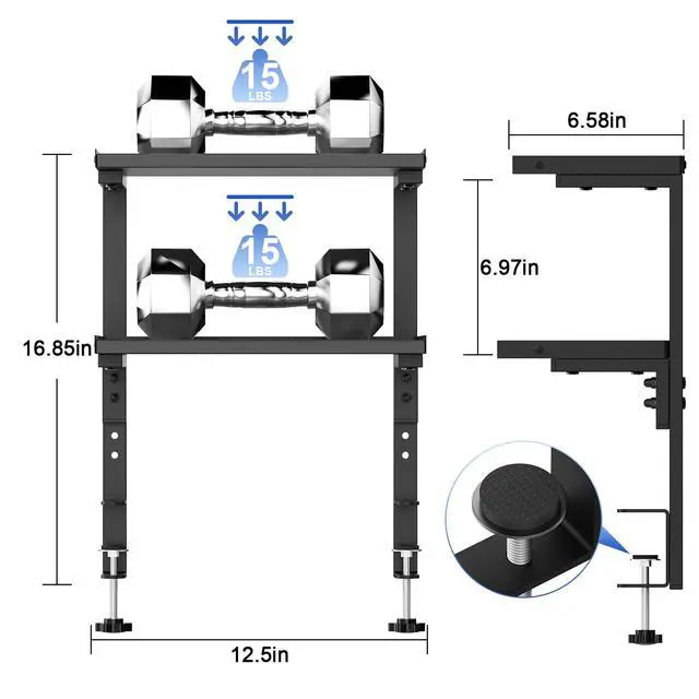 Alt view image 5 of 7 - clamp on Desk Shelf, 2 Tier Office Desk Shelves Organizer, Wood Desktop Supplies Storage Rack, Desk Organizers and Accessories (Black)