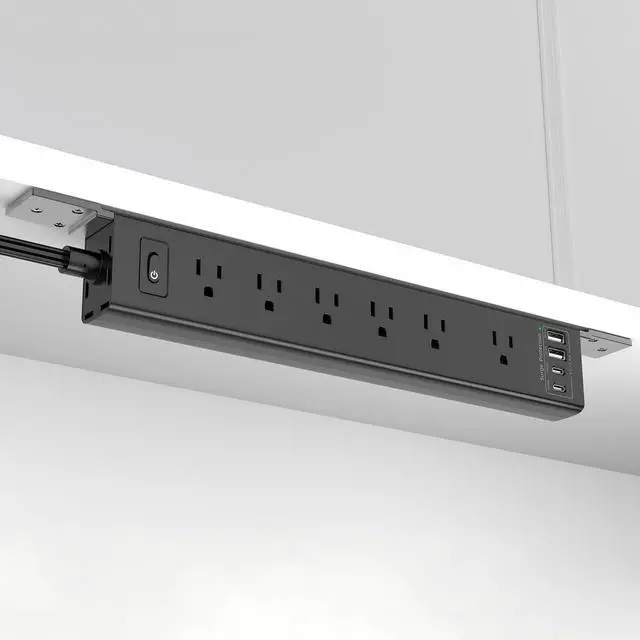 Main image of Mountable Power Strip, Wall Mount Surge Protector Power Strip with USB Ports, 6ft Flat Plug Extension Cord with Multiple Outlets for Under Desk/TV Behind
