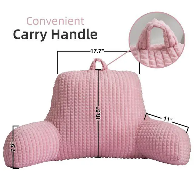Alt view image 2 of 7 - Reading Pillow Bed Wedge Large Adult Children Backrest with Arms Back Support for Sitting Up in Bed/Couch for Lounging Bedrest,Waffle Stereoscopic Design,Pink