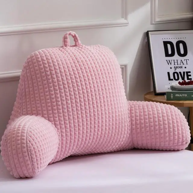 Alt view image 6 of 7 - Reading Pillow Bed Wedge Large Adult Children Backrest with Arms Back Support for Sitting Up in Bed/Couch for Lounging Bedrest,Waffle Stereoscopic Design,Pink
