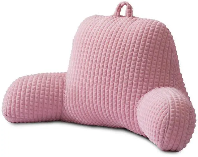 Main image of Reading Pillow Bed Wedge Large Adult Children Backrest with Arms Back Support for Sitting Up in Bed/Couch for Lounging Bedrest,Waffle Stereoscopic Design,Pink