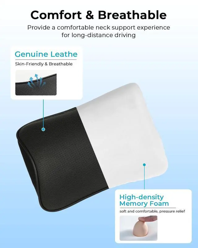 Alt view image 3 of 7 - Car Headrest Pillow Memory Foam Car Neck Pillow with Adjustable Strap Soft Leather Headrest for Driving Home Office Black (1PC)