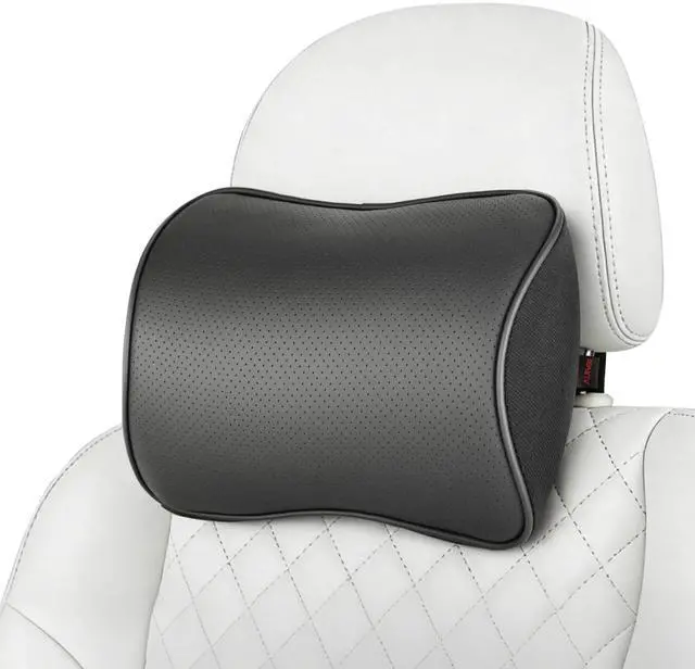 Main image of Car Headrest Pillow Memory Foam Car Neck Pillow with Adjustable Strap Soft Leather Headrest for Driving Home Office Black (1PC)