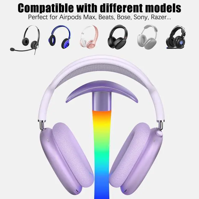 Alt view image 3 of 7 - Headphone Stand with Wireless Charger,Gaming Headset stand with RGB Light,For Airpod Max Stand Compatible with Airpod Pro/3/2,For iPhone 17/16/15/14/13/12/11,Gifts for Gamers & Music Lover (Purple)