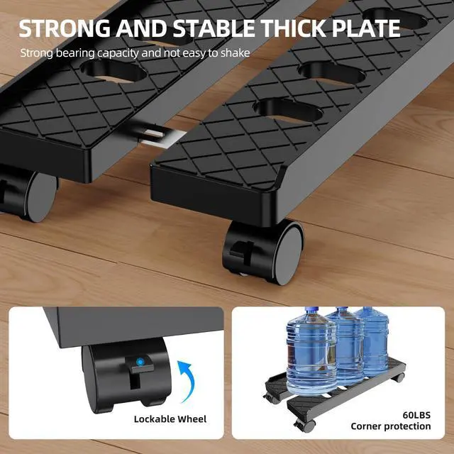 Alt view image 3 of 7 - Adjustable Mobile CPU Stand, Ventilated Computer Tower Stand with 4 Caster Wheels Fits Most PC Tower, Under Desk CPU Holder PC Floor Cart Computer Riser for Gamers and Students (Large Black)