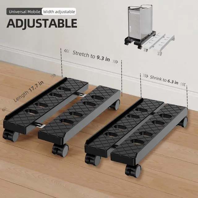Alt view image 2 of 7 - Adjustable Mobile CPU Stand, Ventilated Computer Tower Stand with 4 Caster Wheels Fits Most PC Tower, Under Desk CPU Holder PC Floor Cart Computer Riser for Gamers and Students (Large Black)