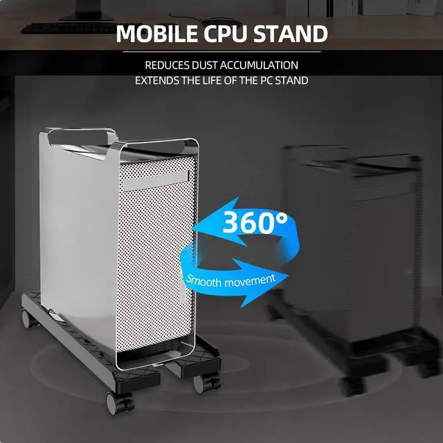 Alt view image 5 of 7 - Adjustable Mobile CPU Stand, Ventilated Computer Tower Stand with 4 Caster Wheels Fits Most PC Tower, Under Desk CPU Holder PC Floor Cart Computer Riser for Gamers and Students (Large Black)