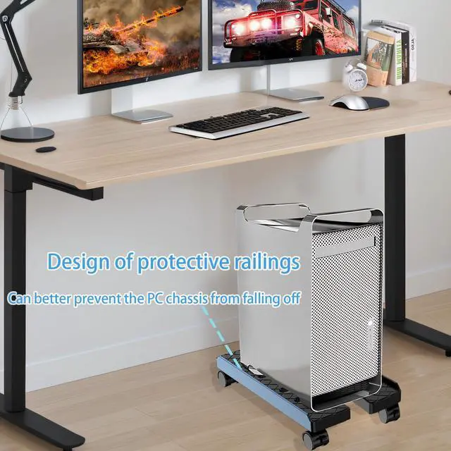 Alt view image 7 of 7 - Adjustable Mobile CPU Stand, Ventilated Computer Tower Stand with 4 Caster Wheels Fits Most PC Tower, Under Desk CPU Holder PC Floor Cart Computer Riser for Gamers and Students (Large Black)