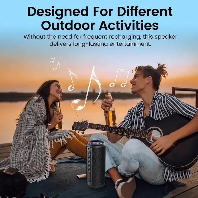 Alt view image 2 of 7 - Portable Bluetooth Speaker, 2026 Bluetooth 5.4 Wireless Speaker with 20W HD Loud Stereo Sound, TWS Pairing, 20H playtime, RGB Lights, IP7, Built-in Mic, for Outdoor, Home, Beach, Party, Gift, Black