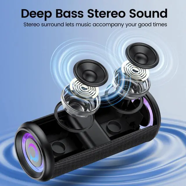 Alt view image 3 of 7 - Portable Bluetooth Speaker, 2026 Bluetooth 5.4 Wireless Speaker with 20W HD Loud Stereo Sound, TWS Pairing, 20H playtime, RGB Lights, IP7, Built-in Mic, for Outdoor, Home, Beach, Party, Gift, Black