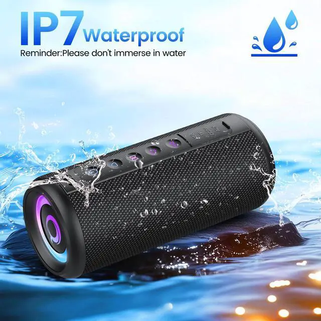 Alt view image 7 of 7 - Portable Bluetooth Speaker, 2026 Bluetooth 5.4 Wireless Speaker with 20W HD Loud Stereo Sound, TWS Pairing, 20H playtime, RGB Lights, IP7, Built-in Mic, for Outdoor, Home, Beach, Party, Gift, Black