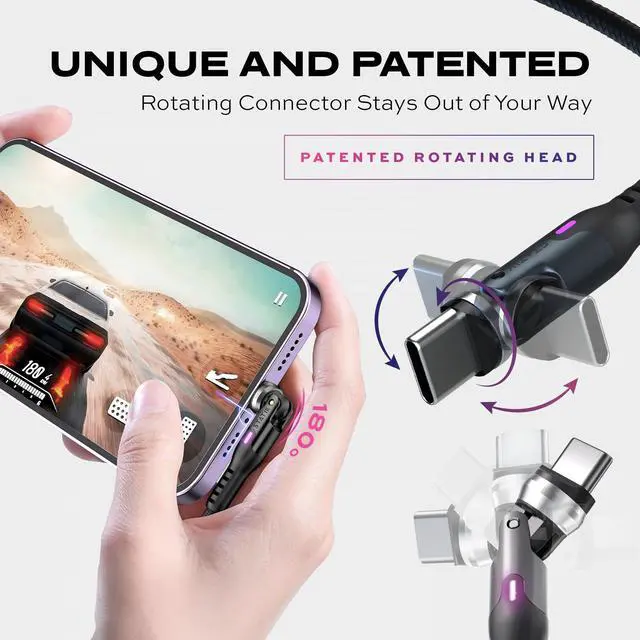 Alt view image 2 of 7 - PowerPivot 90 Degree Cable Pro Fast Charging Cable, USB C Swivel Head Charger Cable, 100W Type C Charger, Data Transfer Capable Right Angle USB Charger Cord, USB C to USB C Cable 9.9FT/3M