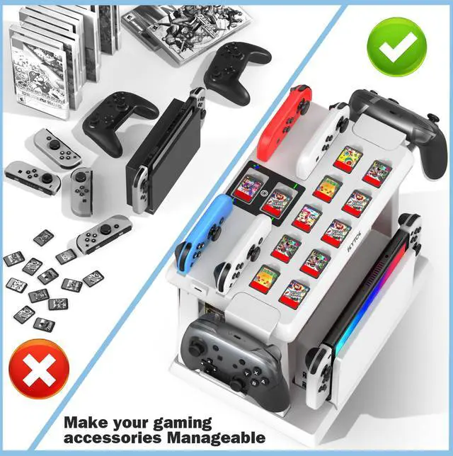 Alt view image 4 of 6 - Switch Organizer Station with Controller Charger, Charging Dock for Nintendo Switch & OLED Joy-Cons, Storage for Games, TV Dock, Pro Controller, Sega Game Gear Accessories
