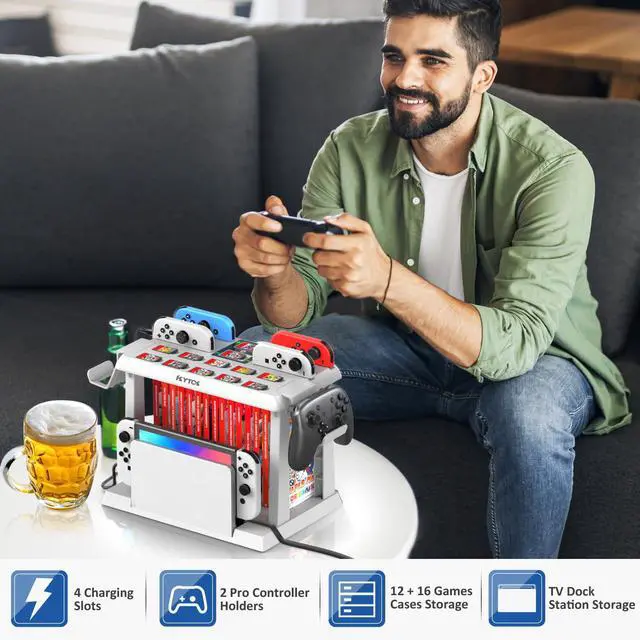Alt view image 6 of 6 - Switch Organizer Station with Controller Charger, Charging Dock for Nintendo Switch & OLED Joy-Cons, Storage for Games, TV Dock, Pro Controller, Sega Game Gear Accessories