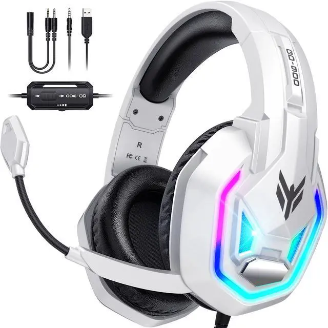 Main image of Gaming Headset for PS5, PS4, Xbox Series X|S, Xbox One, PC, Switch, Mac - RGB Over-Ear Headphones with 7.1 Surround Sound, Noise Cancelling Mic, 50mm Drivers & Memory Earmuffs for Nintendo 64