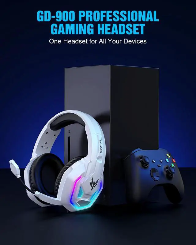 Alt view image 7 of 7 - Gaming Headset for PS5, PS4, Xbox Series X|S, Xbox One, PC, Switch, Mac - RGB Over-Ear Headphones with 7.1 Surround Sound, Noise Cancelling Mic, 50mm Drivers & Memory Earmuffs for Nintendo 64