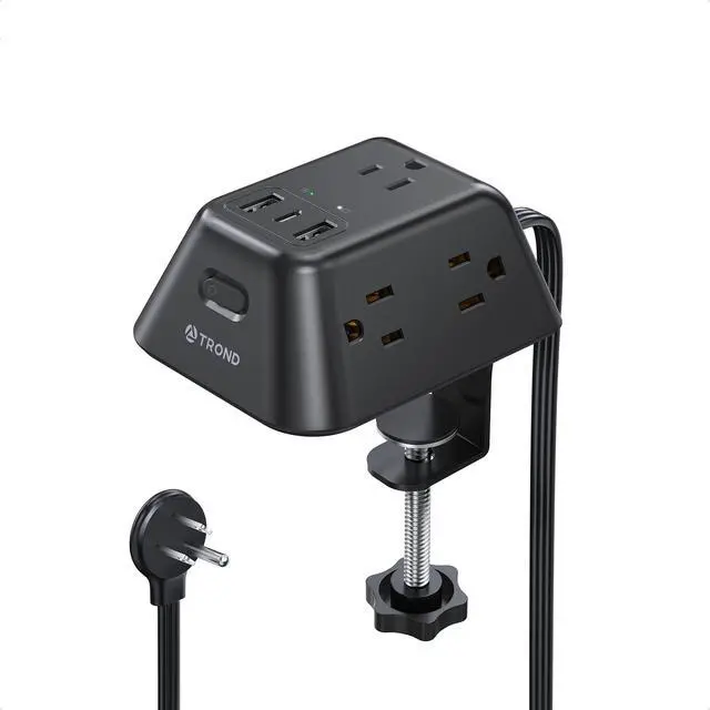 Main image of Desk Clamp Power Strip, Surge Protector with 5 AC Outlets and 3 USB Ports, Desk Mount Charging Station, Fit 1.97in Tabletop Edge Thick, 6FT Extension Cord, for Home Office Gaming Accessories, Black