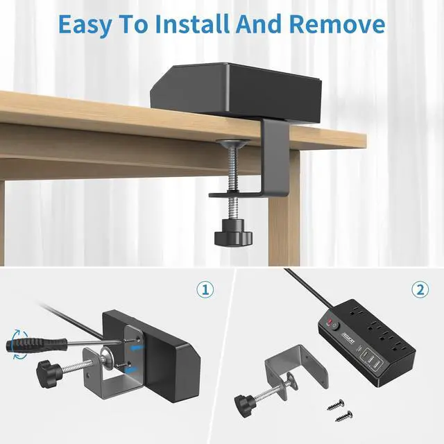 Alt view image 7 of 7 - Desk Clamp Power Strip 10FT with PD 20W Fast Charging USB C, JXGUCAT Desktop Mount Power Strip Surge Protector, Removable Extension Cord with 4 Outlets 4 USB Ports, Fit 1.8" Tabletop Edge, Black
