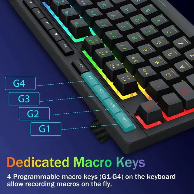 Alt view image 4 of 7 - K524 Wired Gaming Keyboard, RGB Backlit, 75% Compact Quiet Membrane Keyboard with Programmable Macro and Multimedia Keys, Anti-ghosting, Spill Resistant for Win/MAC/PS/Xbox