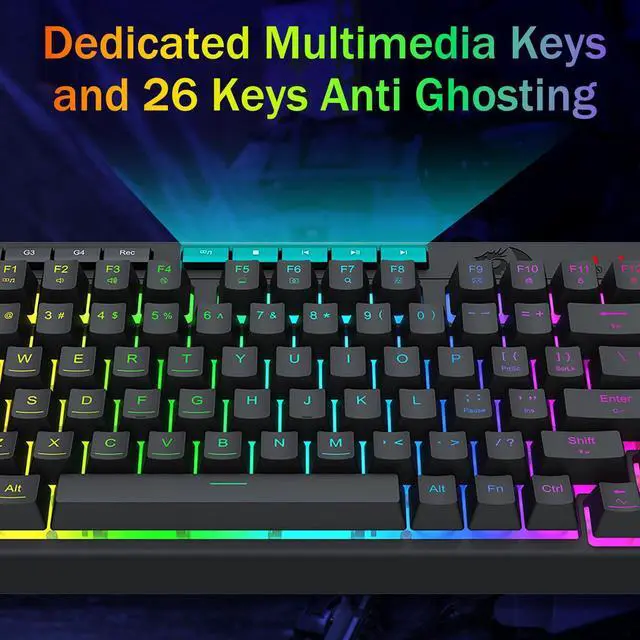 Alt view image 5 of 7 - K524 Wired Gaming Keyboard, RGB Backlit, 75% Compact Quiet Membrane Keyboard with Programmable Macro and Multimedia Keys, Anti-ghosting, Spill Resistant for Win/MAC/PS/Xbox