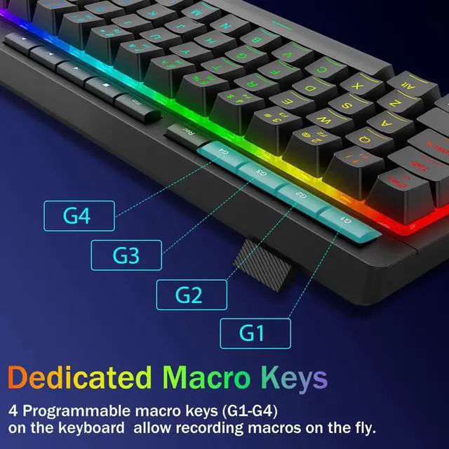 Alt view image 4 of 7 - Wired Gaming Keyboard, RGB Backlit, 60% Compact Quiet Membrane Keyboard with Programmable Macro and Multimedia Keys, Anti-ghosting, Spill Resistant for Win/MAC/PS/Xbox