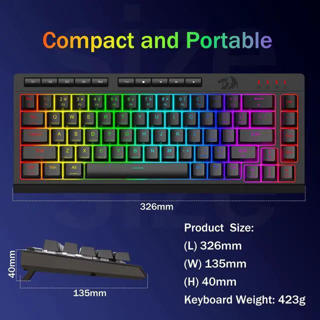 Alt view image 7 of 7 - Wired Gaming Keyboard, RGB Backlit, 60% Compact Quiet Membrane Keyboard with Programmable Macro and Multimedia Keys, Anti-ghosting, Spill Resistant for Win/MAC/PS/Xbox