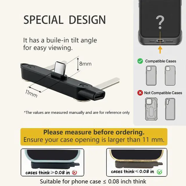 Alt view image 3 of 7 - SIDEWAY Phone Charger 240W Silicone Cable with Detachable Stand - Universal Type-C, 90° Angle, 480Mbps Data Transfer Speed(balck)