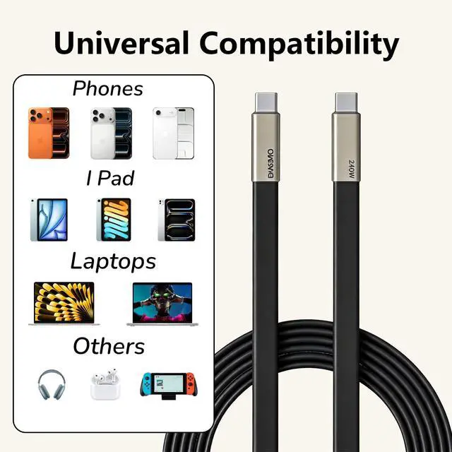 Alt view image 5 of 7 - SIDEWAY Phone Charger 240W Silicone Cable with Detachable Stand - Universal Type-C, 90° Angle, 480Mbps Data Transfer Speed(balck)