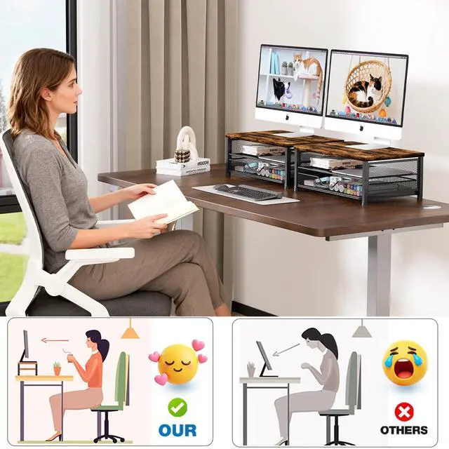 Alt view image 4 of 7 - Computer Monitor Stand Riser, Desk Organizer with Drawer, Printer & Laptop Stand, Office Desk Accessories & Workspace Desktop Organizers Storage for Office Supplies(Brown)