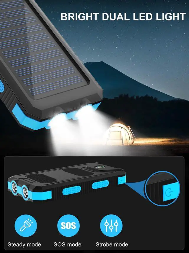 Alt view image 3 of 7 - Solar Charger, 38800mAh Solar Power Bank, Waterproof External Backup Battery Power Pack with USB C Input/Output/LED Flashlights Compatible with iPhone, Samsung, iPad, Suitable for Outdoor, Camping