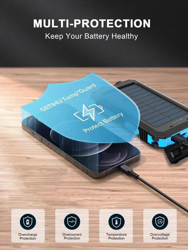 Alt view image 5 of 7 - Solar Charger, 38800mAh Solar Power Bank, Waterproof External Backup Battery Power Pack with USB C Input/Output/LED Flashlights Compatible with iPhone, Samsung, iPad, Suitable for Outdoor, Camping