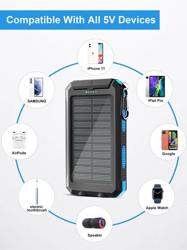 Alt view image 6 of 7 - Solar Charger, 38800mAh Solar Power Bank, Waterproof External Backup Battery Power Pack with USB C Input/Output/LED Flashlights Compatible with iPhone, Samsung, iPad, Suitable for Outdoor, Camping