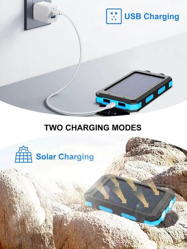 Alt view image 4 of 7 - Solar Charger, 38800mAh Solar Power Bank, Waterproof External Backup Battery Power Pack with USB C Input/Output/LED Flashlights Compatible with iPhone, Samsung, iPad, Suitable for Outdoor, Camping