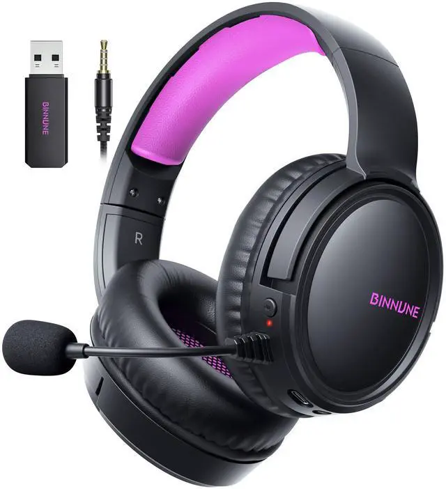 Main image of Wireless Gaming Headset 2.4GHz Low-Latency USB Dongle + Bluetooth, 50mm Drivers 7.1 Surround, Noise-Cancelling Mic, 40H Battery Over Ear Wireless Headphones for PS5, PC, Laptop, Purple