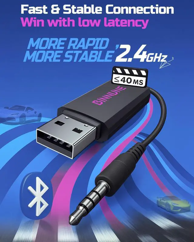 Alt view image 7 of 7 - Wireless Gaming Headset 2.4GHz Low-Latency USB Dongle + Bluetooth, 50mm Drivers 7.1 Surround, Noise-Cancelling Mic, 40H Battery Over Ear Wireless Headphones for PS5, PC, Laptop, Purple