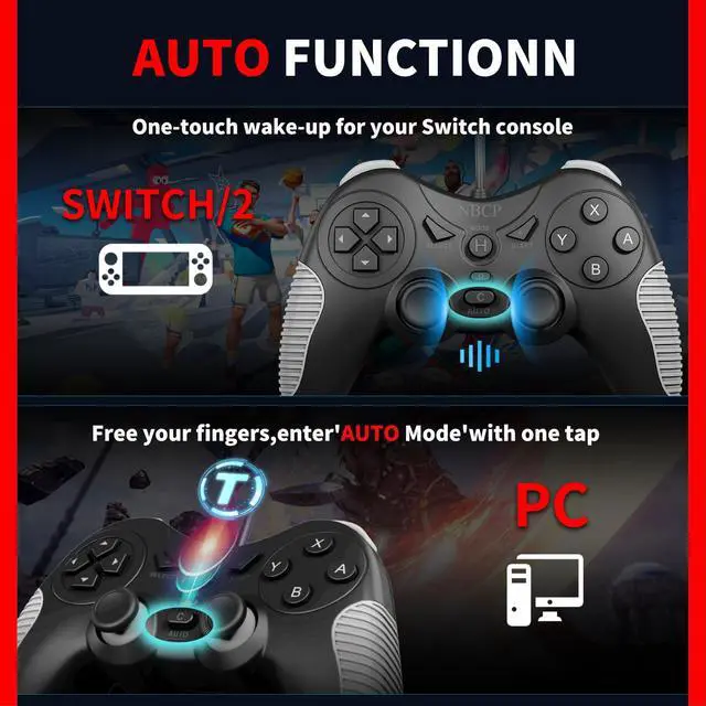 Alt view image 6 of 7 - Wired Game Controller for PC/NS1/NS2/PS3, Hall Effect Joysticks, Dual Vibration, Turbo & Auto Rapid Fire, Xinput Dinput Switchable, C Button, Plug and Play USB Cable