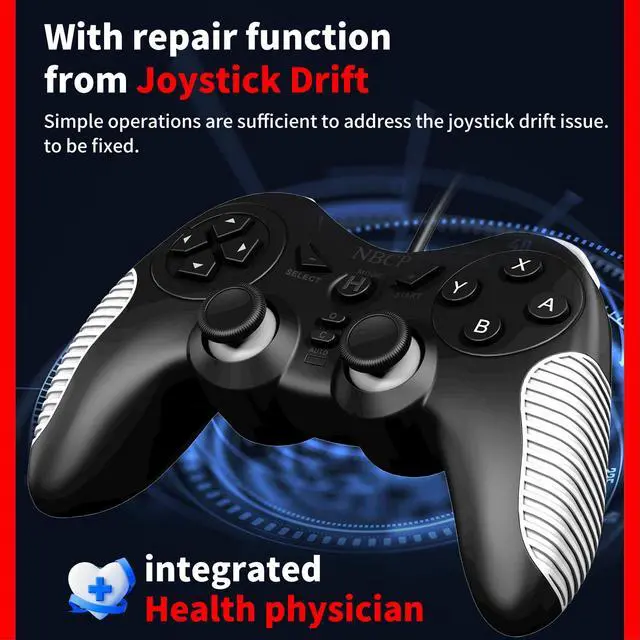 Alt view image 7 of 7 - Wired Game Controller for PC/NS1/NS2/PS3, Hall Effect Joysticks, Dual Vibration, Turbo & Auto Rapid Fire, Xinput Dinput Switchable, C Button, Plug and Play USB Cable