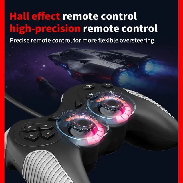Alt view image 4 of 7 - Wired Game Controller for PC/NS1/NS2/PS3, Hall Effect Joysticks, Dual Vibration, Turbo & Auto Rapid Fire, Xinput Dinput Switchable, C Button, Plug and Play USB Cable